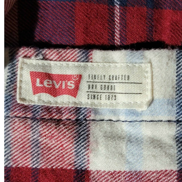 EUC Levi's Men's Red White Plaid Cotton Flannel Button Down Shirt XXL 2XL - Picture 5 of 6